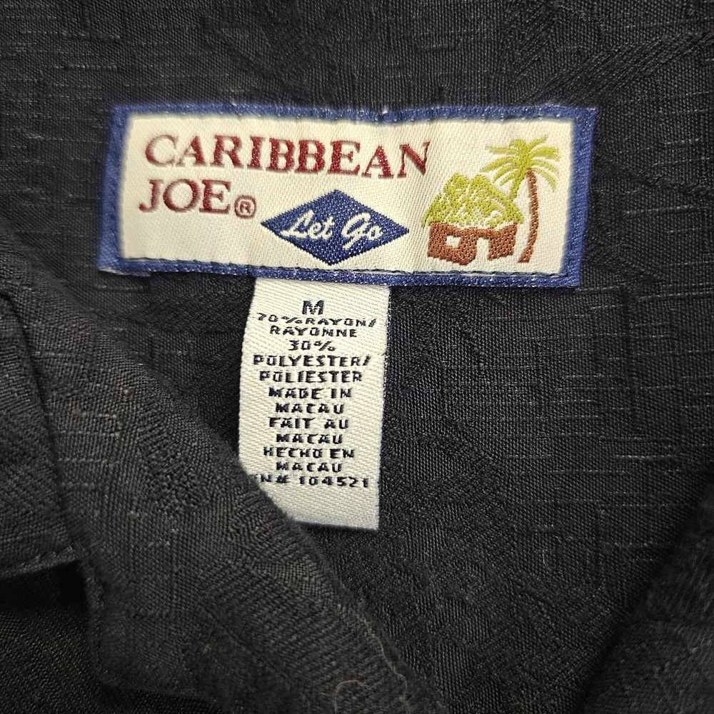Caribbean Joe Solid Black Jaquard Bamboo Floral Print‎ Tropical Hawaiian Medium - Picture 4 of 7